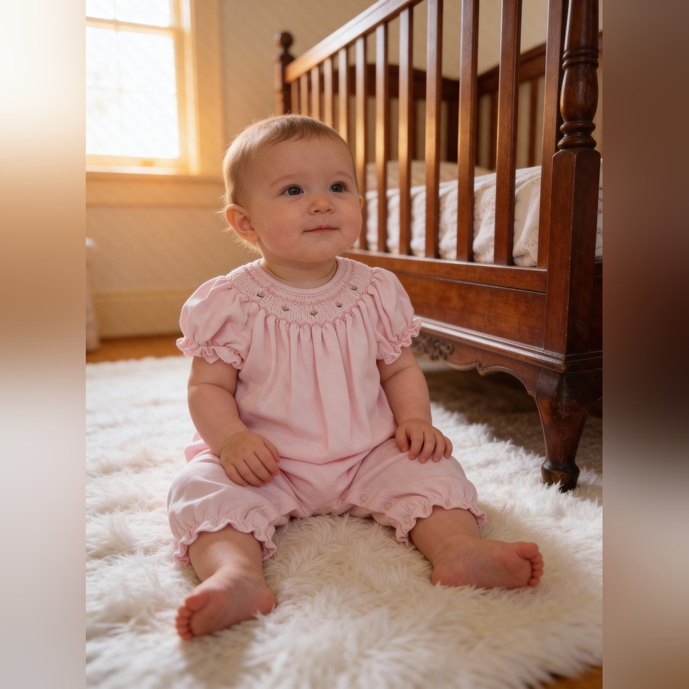 Petit Ami Pink Heirloom Smocked Bishop Knit Longall